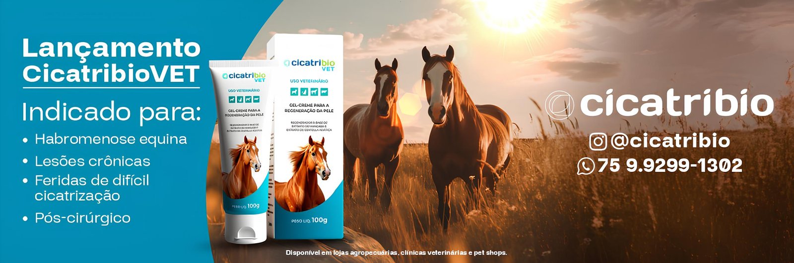 Lançamento CicatribioVET: gel-creme indicado para habromenose equina, lesões crônicas, feridas de difícil cicatrização e pós-cirúrgico.